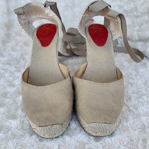 Christian Louboutin Tan Espadrille Wedges